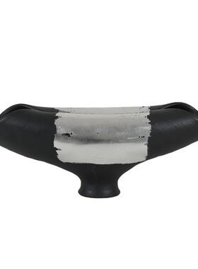 现代新中式手工陶瓷银灰色罐形花器花瓶创意摆件桌面餐厅样板间