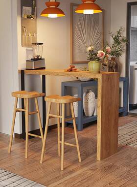 北欧木吧厅隔断吧台BATZ1102桌椅靠台墙阳台长实条桌椅餐厅客奶茶