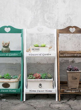 田园花架子阳台装饰客厅落地式实木多绿室内萝多层花盆肉架置物架