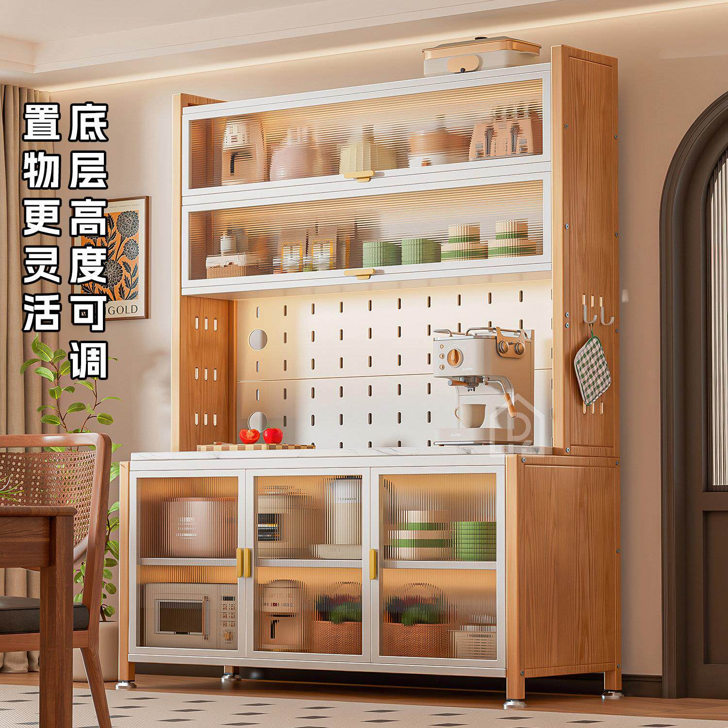 岩板房物架靠墙厨储物家用一体落地多多层餐边柜功能收纳柜KT0102