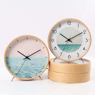 北欧座钟台钟现代简约创意摆件桌面台式 实木钟表时钟卧室客厅静音