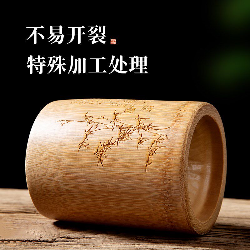 梅林笔庄毛笔笔筒办公室桌面笔桶大容量多功能竹制创意收纳筒古风