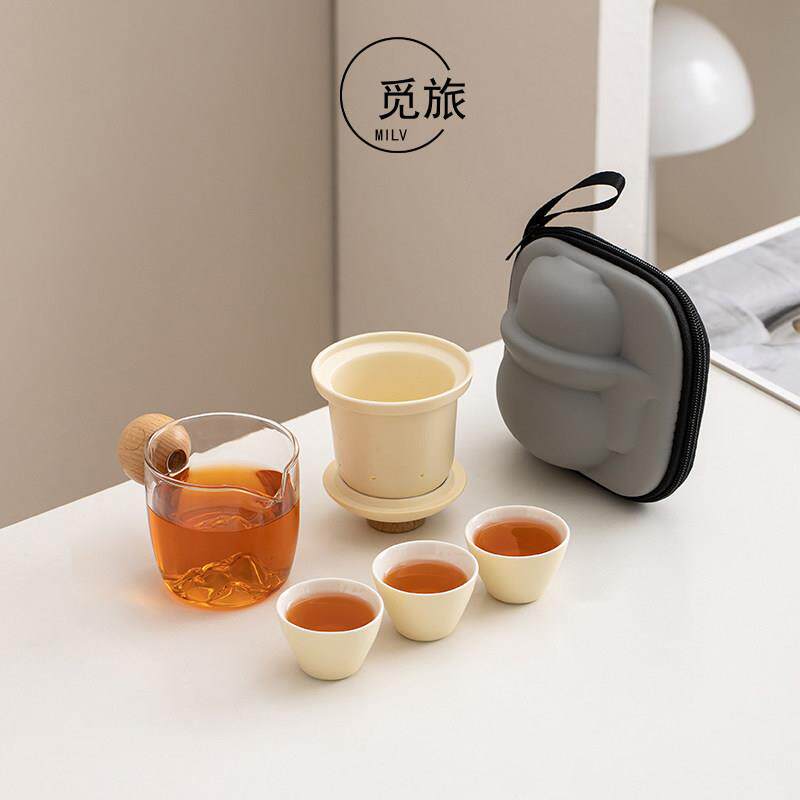 可组携式旅行茶具套一壶三杯mi028户外露营泡茶壶茶杯外携包带出