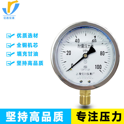 耐振YN100耐震压力表0-0.6/1/1.6/2.5/MPA抗震防震动进油压力表
