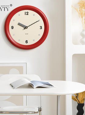 TEBOYTY免打孔钟表挂钟客厅2023新款现代奶油风艺术装饰墙面时钟