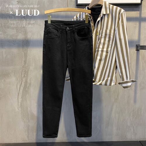 LUUD 秋季新款韩版弹力黑色长裤男士修身复古牛仔裤青年小脚裤子
