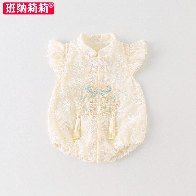 婴儿衣服夏季公主古风旗袍哈衣女宝宝夏装三角爬服612月包屁衣3