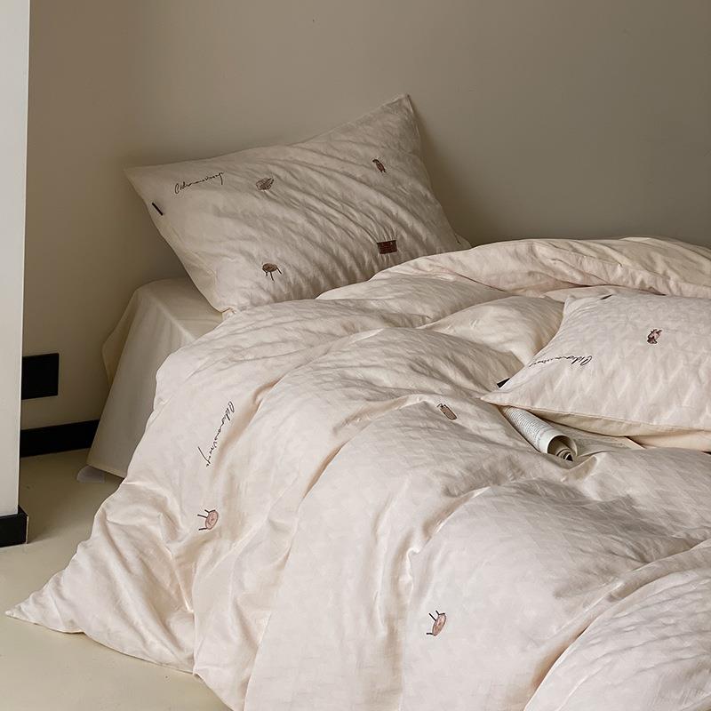 空气棉三层纱丨纯棉哑光水洗皱感四件套全棉提花刺绣软糯透气被套