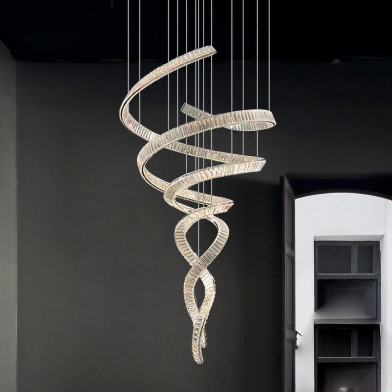 别墅挑空客厅大吊灯设计师轻奢艺术楼梯间复式楼大气水晶飘带吊灯