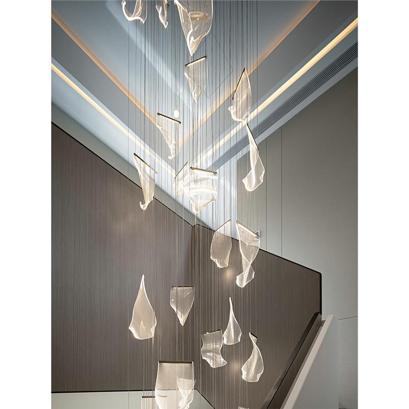 轻奢楼梯吊灯 挑高客厅loft复式楼餐厅灯具 别墅旋转楼梯间长吊灯