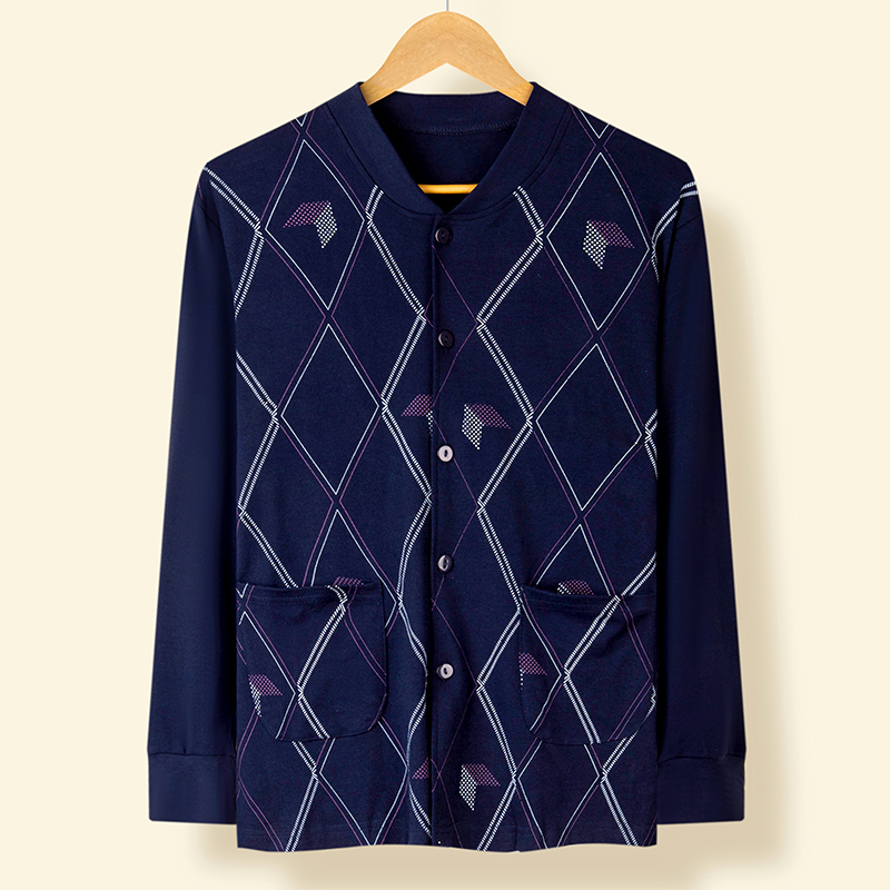 男士中老年人纯棉长袖秋衣棉毛衫对襟开衫加大码老人薄款保暖内衣
