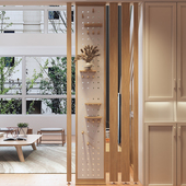 北欧实木隔断立柱入户玄关格栅屏风中式 餐厅客厅背景洞洞板置物架