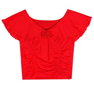 落落狷介 衬衫女夏款2024新款设计感收腰显瘦红色上衣小个子小衫