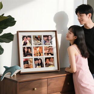 九宫格相框洗照片定制diy实木摆台加打印做成拍立得拼图相册挂墙