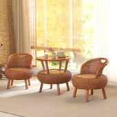 天然藤编单人靠背椅家用客厅矮凳饭店餐椅休闲榻榻米阳台懒人椅子