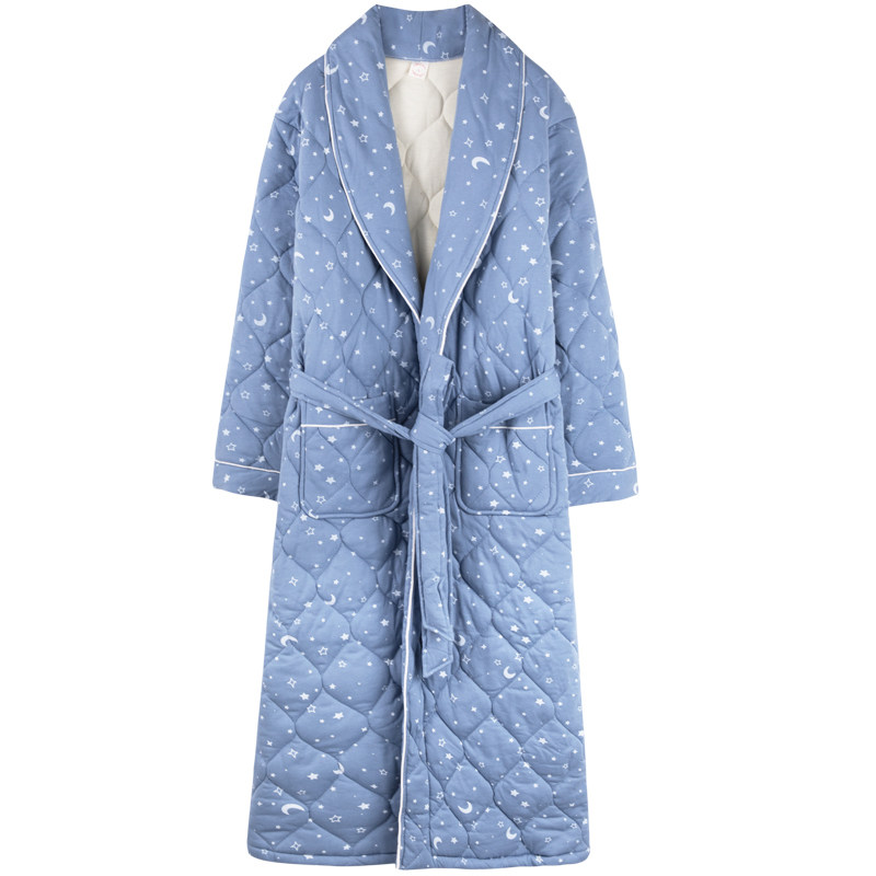 秋冬季女士纯棉三层加厚睡袍中年妈妈全棉保暖睡衣夹棉女款家居服