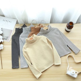 纯棉宝宝打底衫秋冬装磨毛半高领保暖内搭儿童上衣男童加绒T恤