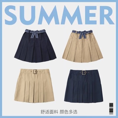 中小学生夏季男女儿童英伦短裤卡其色五分裤 红色格子裙校服套装