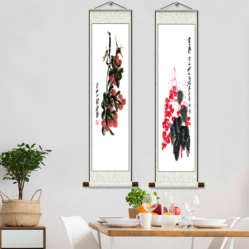 齐白石丝绸画卷轴画荔枝梅花图蔬菜瓜果图高清微喷花鸟画装饰画