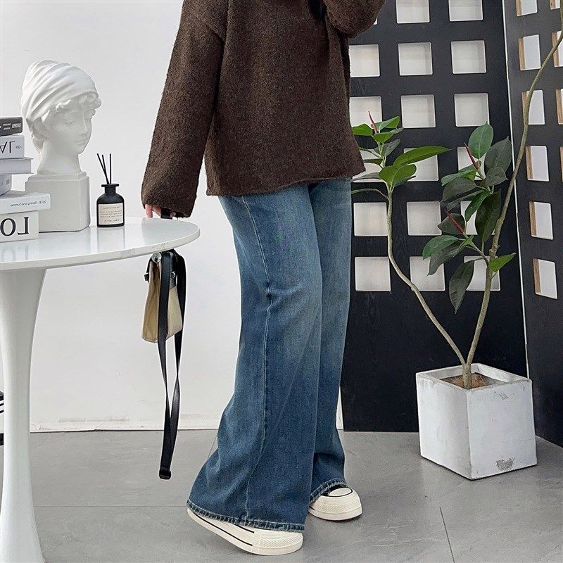 宛宛大码直筒牛仔裤宽松胖mm遮胯显瘦裤子女款春秋梨形身材阔腿裤