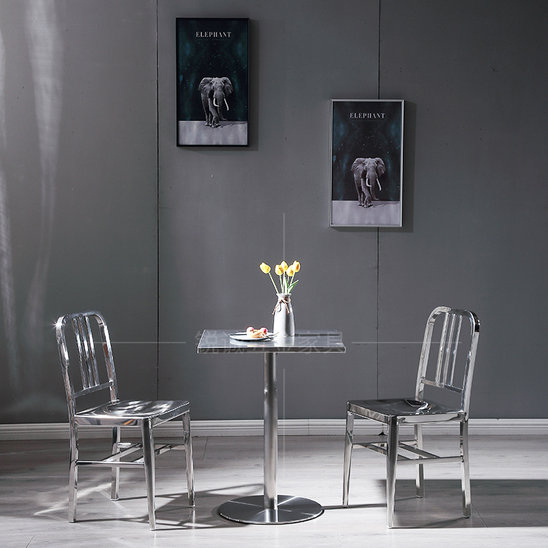 简约咖啡厅户外不锈钢小方桌小户型家用可定制正方形小型餐桌2人