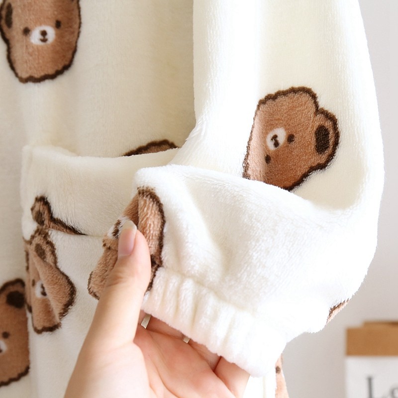 冬季情侣睡袍女加厚法兰绒保暖珊瑚绒睡衣男卡通连帽中长款家居服