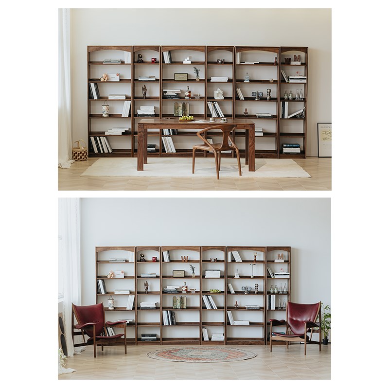 物应拱桥书柜黑胡桃木实木客厅满墙组合书架落地置物架自由组合架