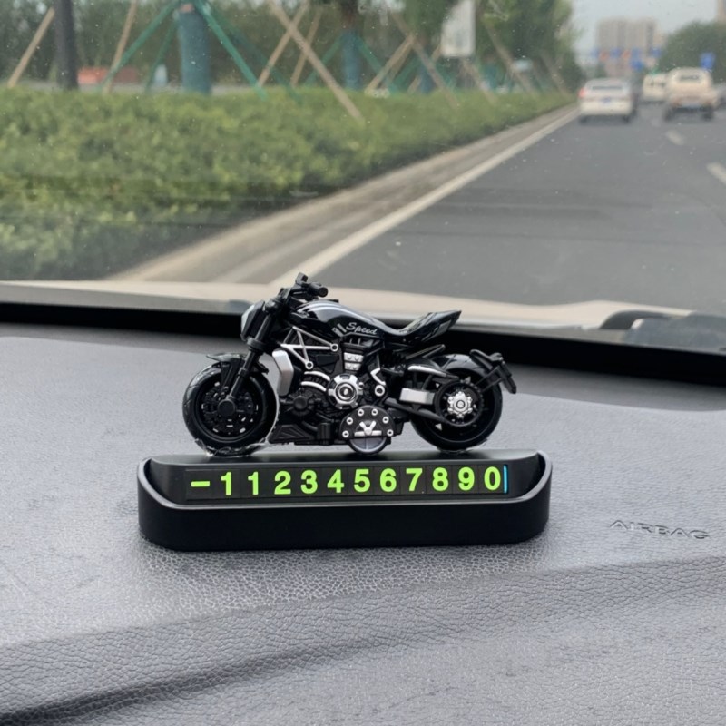 摩托车模型车载挪车电话号码牌卡通临时汽车停车移车摆件车内用品