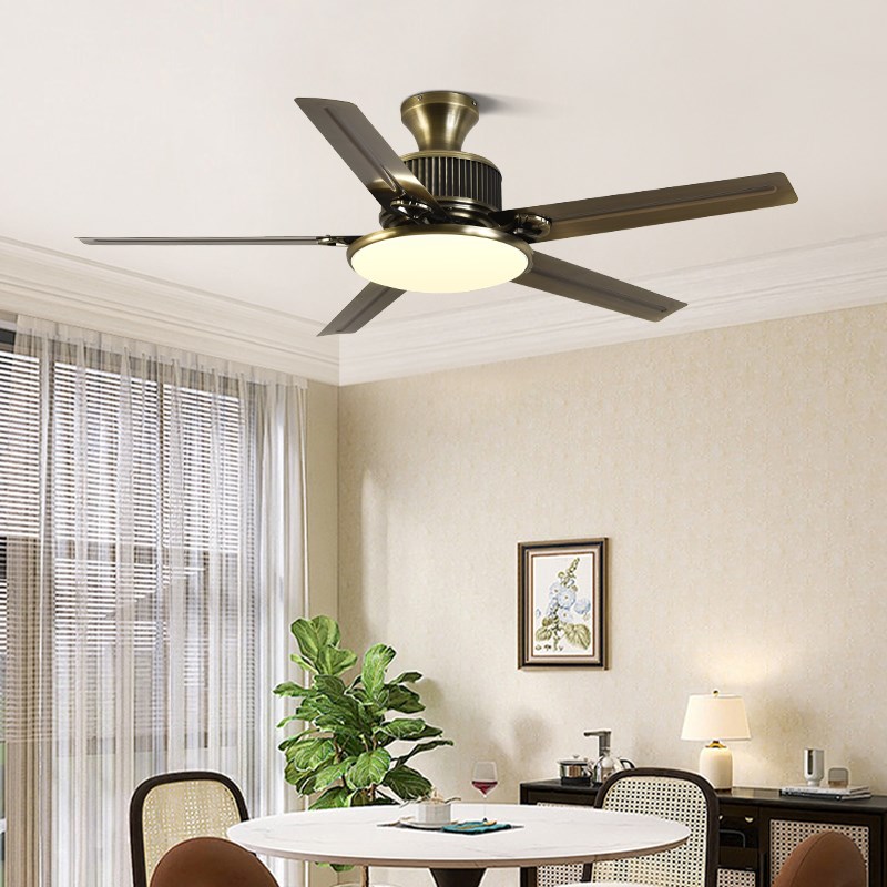 曙阳吸顶风扇灯卧室北欧餐厅中古风电扇灯变频铁叶复古客厅吊扇灯