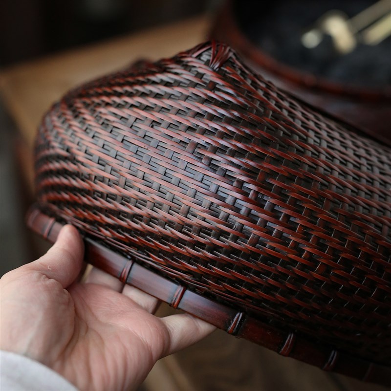 手工竹编核桃炭钵 炭篓炭笼碳斗 乌榄橄榄炭木炭烧水煮茶炭炉配件