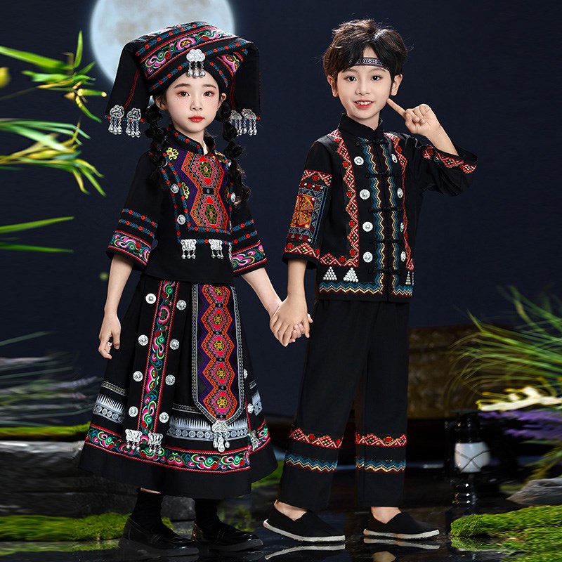 三月三新款苗疆广西壮族少数民族服装男女儿童贵州土家族长裙苗族