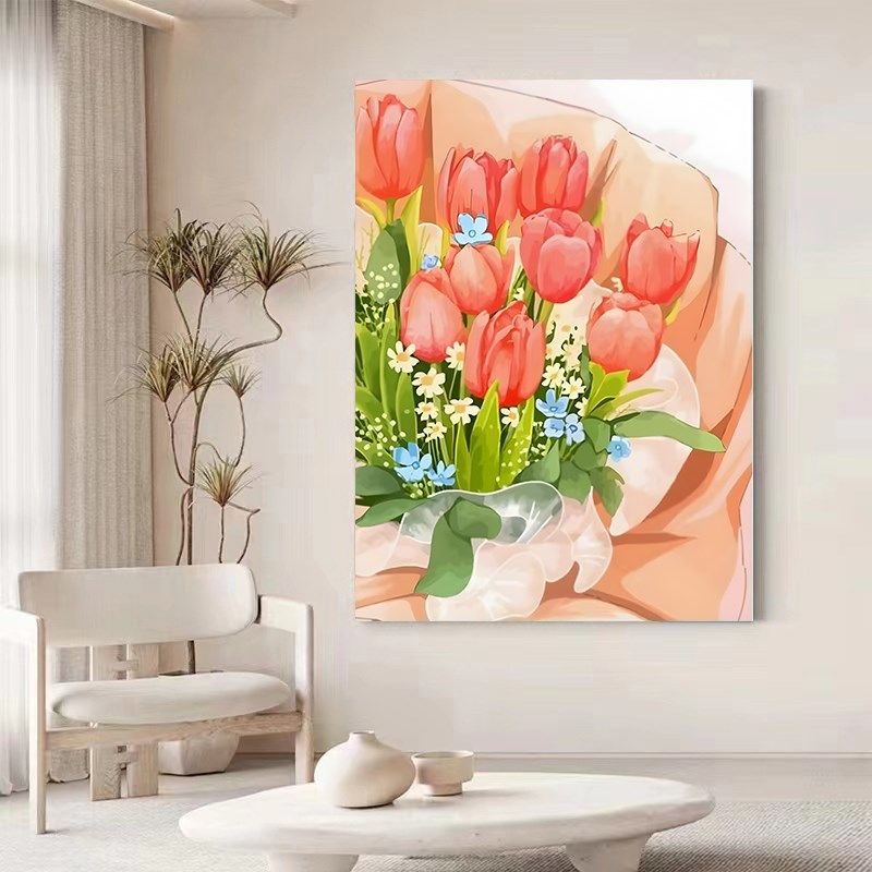 郁金香十字绣2024新款线绣客厅花卉小幅卧室餐厅小件自己绣手工图