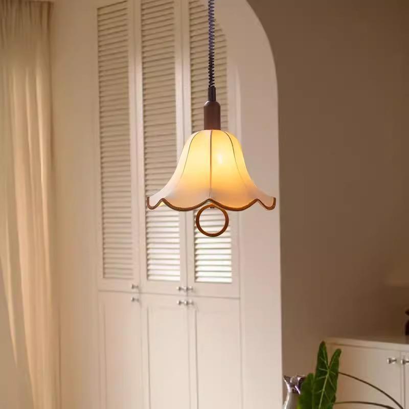 法式中古风布艺餐厅吊灯复古实木客厅吧台卧室房间浪漫餐桌氛围灯