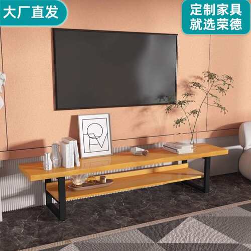 铁艺实木电视柜酒店电视柜原木整板工业风loft民宿极简小户型窄款