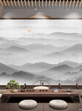 中式屏风隔断客厅画玄VVD遮折挡办公室酒关店山水折叠移动屏古