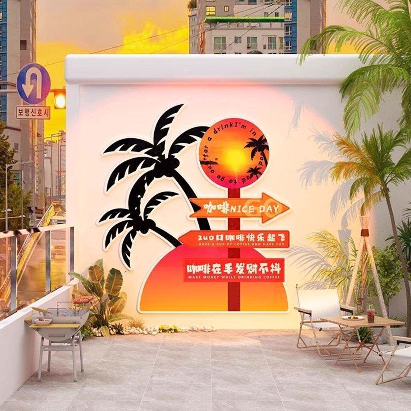 烧烤店装饰创意面串酒吧小SRX龙虾饭馆背壁纸网墙红打卡场氛围景
