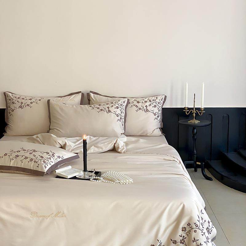 高RQC端A类0S高刺支长绒棉全棉四件套贡缎绣纯0棉1被套床笠床上用