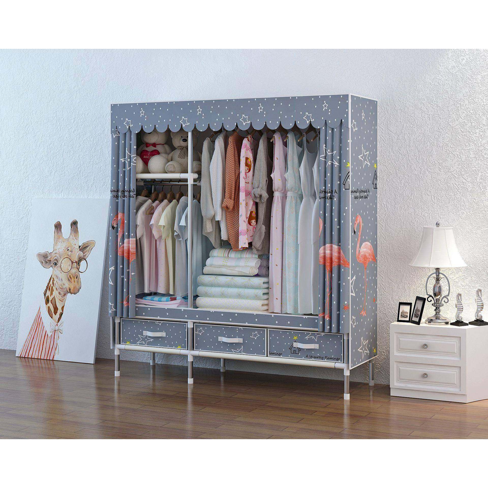 代简约布柜家用出租房管用挂衣衣橱19现mm加粗UFA抽屉式