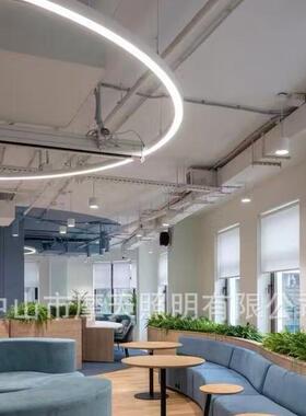 圆形圆环灯工业风圆圈灯l吊ed现简工约酒IGK店大代堂程环形灯具