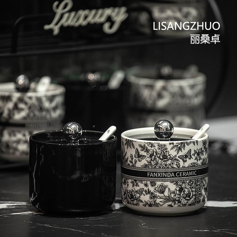 瓶厨房PAE用品调味罐调料法式中油风盐罐糖罐家用陶瓷收纳醋瓶古