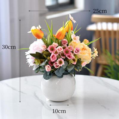 中客厅茶几陶花仿瓶摆件酒店餐桌花瓷摆花饭店桌面间XJH假花真花