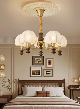 铜胡中古客厅吊XDN灯美式全复古温馨布艺餐主厅卧书房桃木实木新