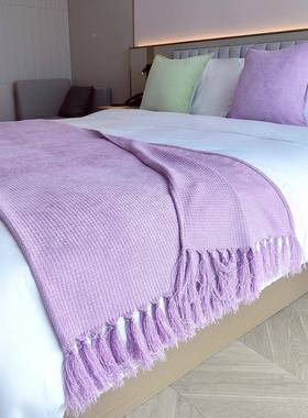 86M0不掉毛莱因F778ST56床蓝色简约民宿床床尾巾尾毯盖布装克饰搭