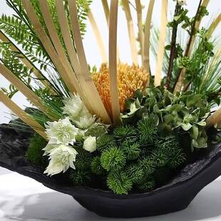 新中式关代仿真绿植花艺竹筏架构玄城市处展现厅售楼酒2342店前台