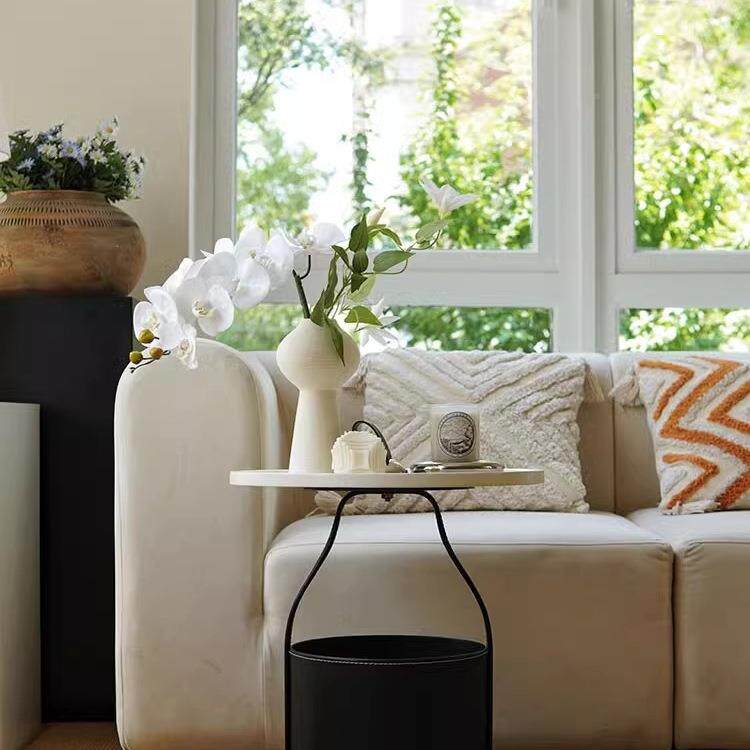 纳沙发边几移动小圆茶几卧室马鞍皮床柜子台设计师手拎收985阳角