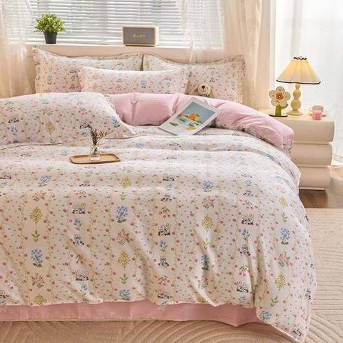 10％CHF纯棉四件套床上全用品小清0新棉套亲肤被被罩床单宿舍三件