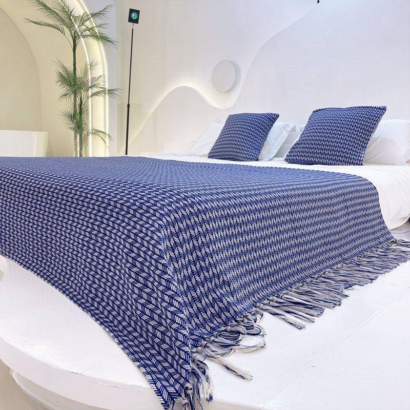 深色系搭列搭巾网红VC民宿装饰毯黑床巾酒店床旗床尾毯设计尾色师