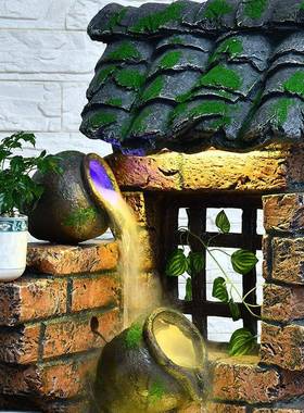 高山泉流水喷风水轮室内客厅招件财摆山80377鱼缸加湿器景观工艺