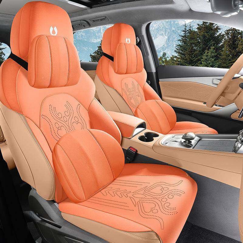 腾势N专用汽车8垫坐翻毛PIK皮半包透气座套通风马鞍垫四通用季座