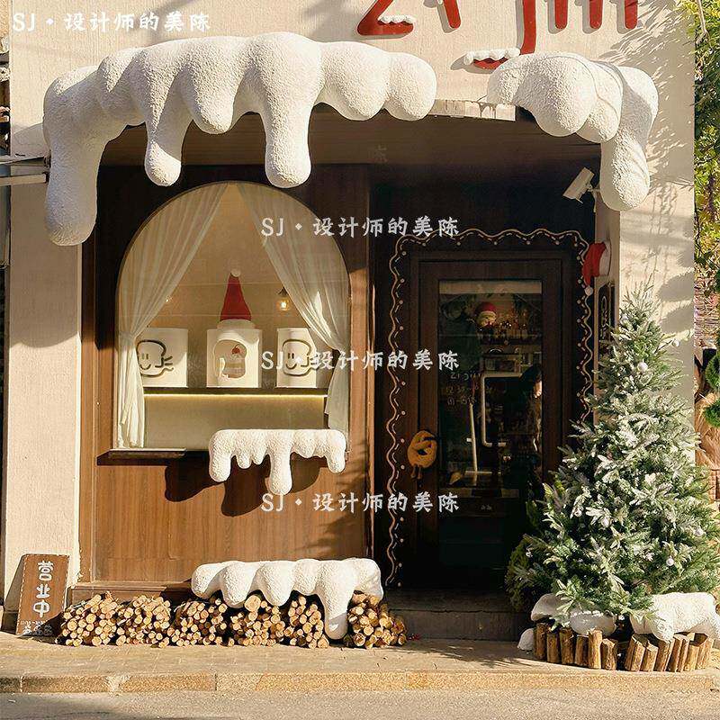 雪日冬季造景道具店面沫屋泡檐屋布置红网仿檐ULI真门头假装饰